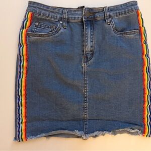 Forever 21 Blue Denim Mini Skirt with Rainbow Side Trim